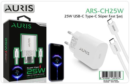 Auris CH25 25W (Sams.) Usb-C Typce  Başlık Kablo Set